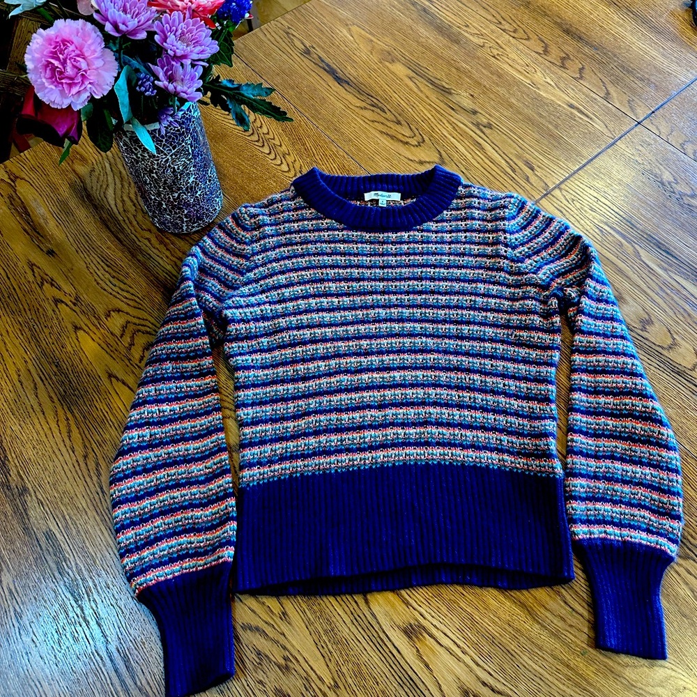 Madewell Sweater, rainbow colors with blue trim, great condition!